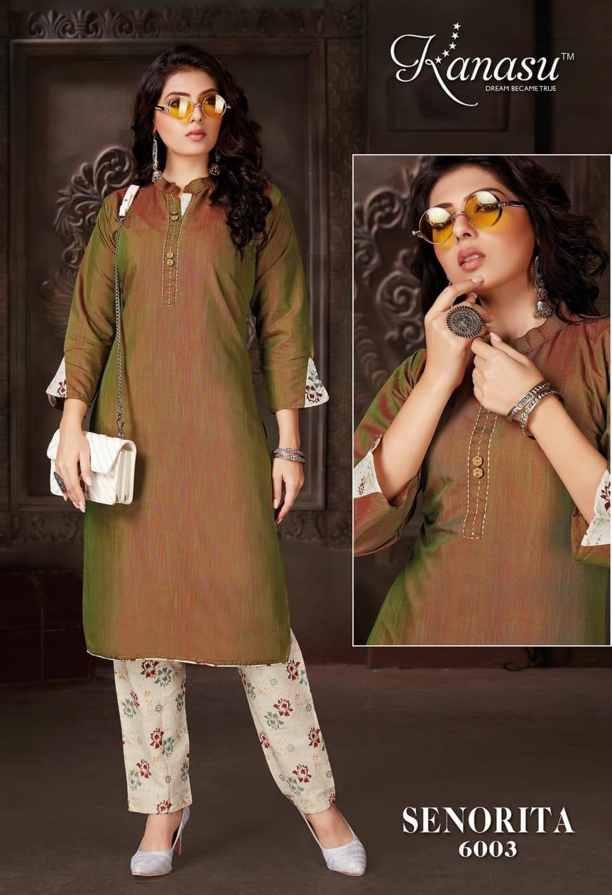 Kanasu Senorita Regular Wear Rayon Designer Kurti With Bottom Collection